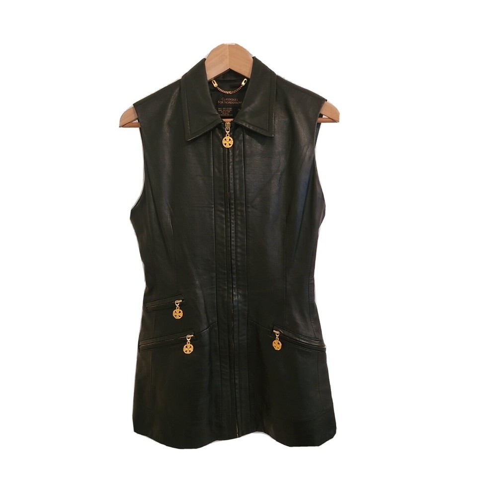 CLASSIQUES for NORDSTROM Rare Vintage Women's Leather Zip Up Long Line Vest sz 4